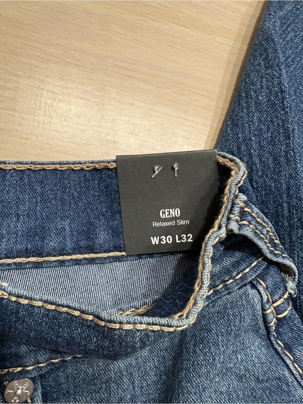 True Religion Men's Relaxed Slim Jeans - Mid Blue Denim with Contrast Stitching